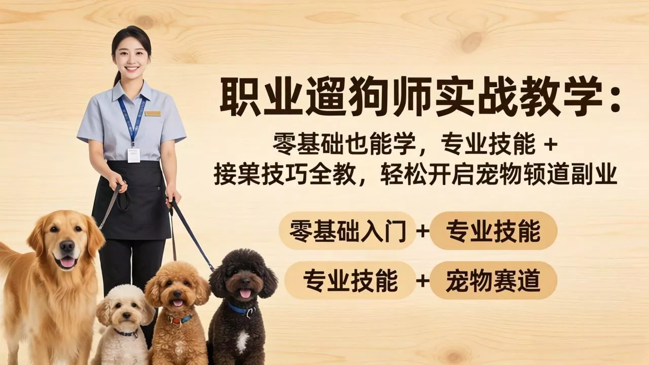 职业遛狗师实战教学：零基础也能学，专业技能 + 接单技巧全教，轻松开启宠物赛道副业 - 项目资源网