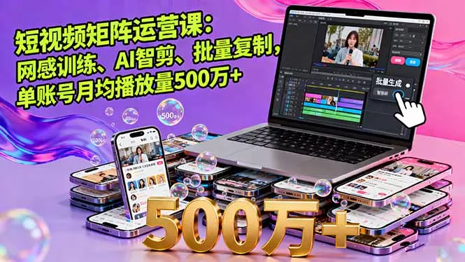短视频矩阵运营课：网感训练、AI智剪、批量复制，单账号月均播放量500万+ - 项目资源网