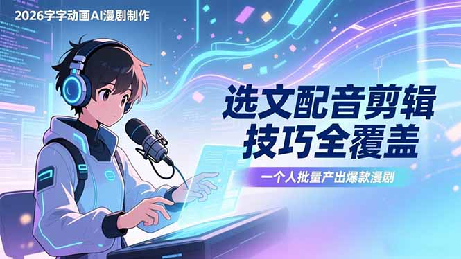 2026字字动画AI漫剧制作-1期，选文配音剪辑技巧全覆盖，一个人就能批量产出爆款漫剧 - 项目资源网