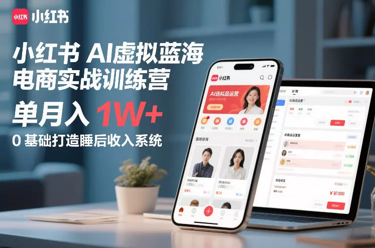 小红书AI虚拟蓝海电商实战训练营，单月入1W+，0基础打造睡后收入系统(更新) - 项目资源网