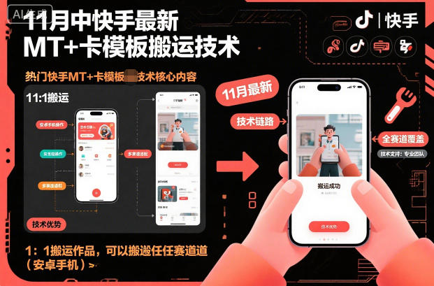 11月中快手最新MT+卡模板搬运技术，1：1搬运作品，可以搬运任何赛道(安卓手机) - 项目资源网