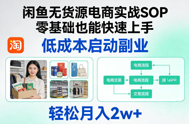 闲鱼无货源电商实战SOP，零基础也能快速上手，低成本启动副业，轻松月入2w+ - 项目资源网