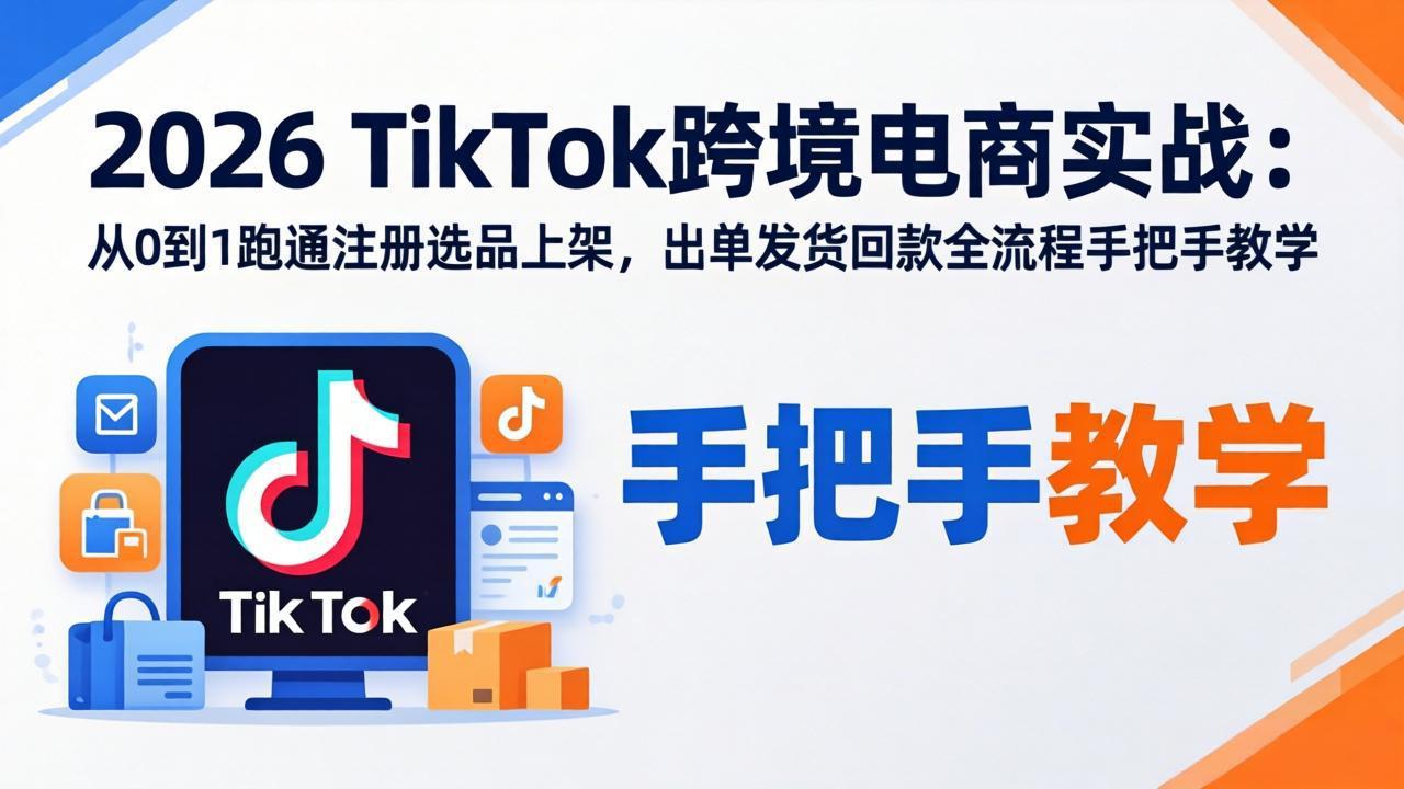 2026TikTok跨境电商实战：从0到1跑通注册选品上架，出单发货回款全流程手把手教学 - 项目资源网