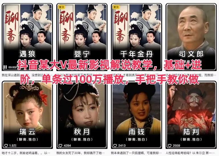抖音某大V最新影视解说教学，基础+进阶，单条过100万播放，手把手教你做 - 项目资源网