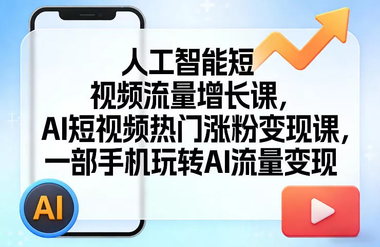 人工智能短视频流量增长课，AI短视频热门涨粉变现课，一部手机玩转AI流量变现 - 项目资源网