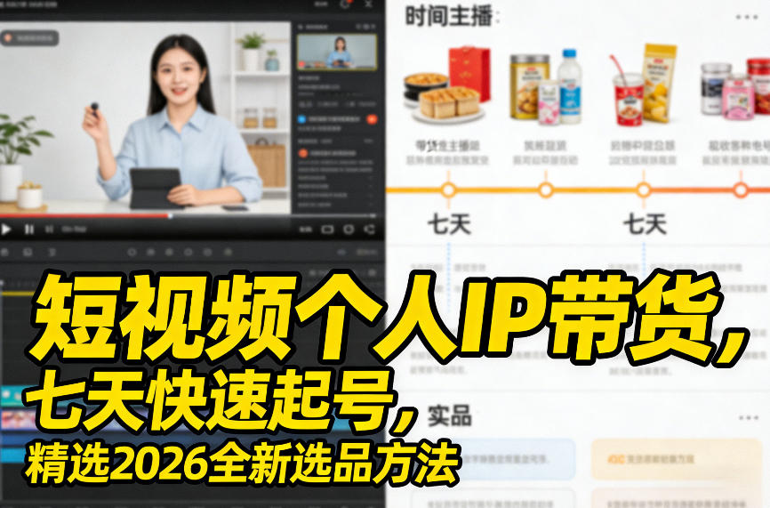 短视频个人IP带货，七天快速起号，精选2026全新选品方法 - 项目资源网