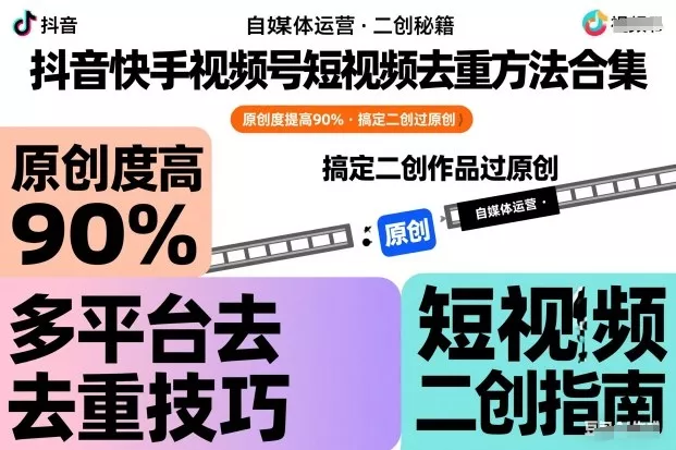 抖音快手视频号短视频去重方法合集，原创度提高90%，搞定二创作品过原创 - 项目资源网