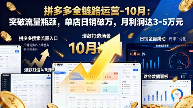 拼多多全链路运营-10月：突破流量瓶颈，单店日销破万，月利润达3-5万元 - 项目资源网