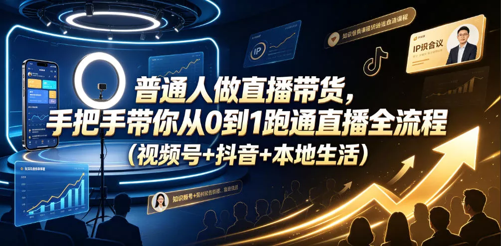 普通人做直播带货，手把手带你从0到1跑通直播全流程(视频号+抖音+本地生活) - 项目资源网