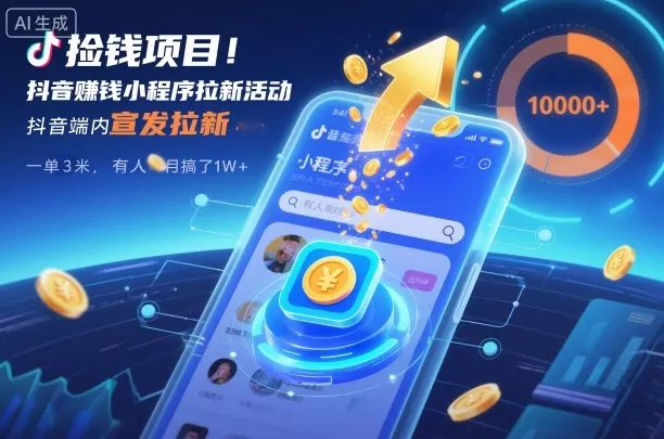 捡钱项目！抖音賺钱小程序拉新活动，抖音端内宣发拉新，一单3米，有人半个月搞了1W+ - 项目资源网