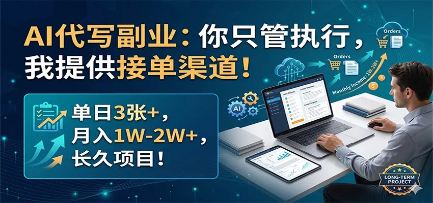 AI代写副业：你只管执行，我提供接单渠道！单日3张+，月入1W-2W+，长久项目 - 项目资源网