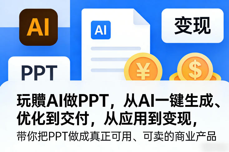 玩賺AI做PPT，从AI一键生成、优化到交付，从应用到变现，带你把PPT做成真正可用、可卖的商业产品 - 项目资源网