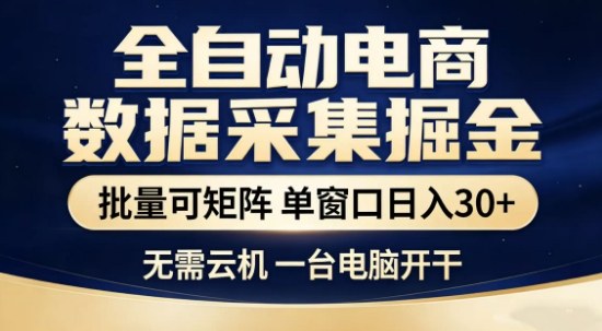 独家电商数据全自动采集项目，批量可矩阵，单窗口轻松日入3张+【揭秘】 - 项目资源网