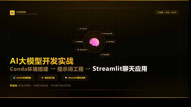 AI大模型开发实战：Conda环境搭建→提示词工程→Streamlit聊天应用，零基础到项目落地 - 项目资源网