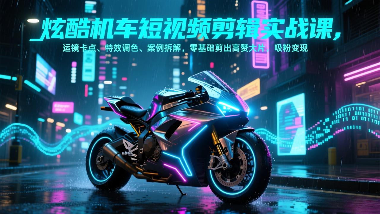 炫酷机车短视频剪辑实战课，运镜卡点、特效调色、案例拆解，零基础剪出高赞大片，吸粉变现 - 项目资源网