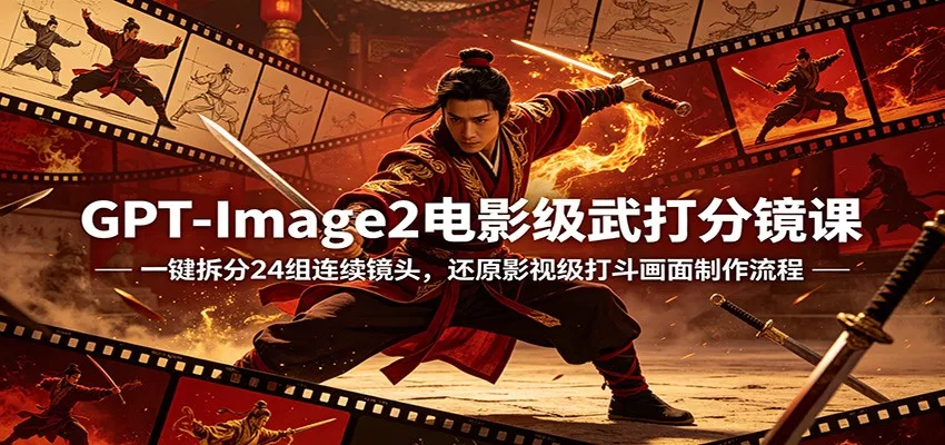 GPT-Image2电影级武打分镜课：一键拆分24组连续镜头，还原影视级打斗画面制作流程 - 项目资源网