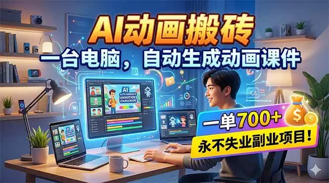 （18239期）AI动画搬砖，一台电脑，自动生成动画课件，一单800+ 永不失业副业项目！ - 项目资源网