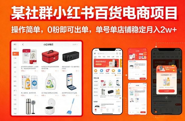 某社群小红书百货电商项目，操作简单，0粉即可出单，单号单店铺稳定月入2w+ - 项目资源网