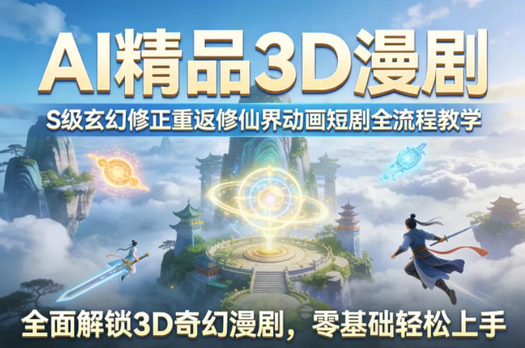 AI精品3D漫剧S级玄幻修正重返修仙界动画短剧全流程教学，全面解锁3D奇幻漫剧，零基础轻松上手 - 项目资源网