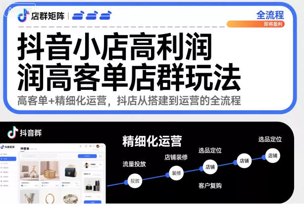 抖音小店高利润高客单店群玩法，高客单+精细化运营，抖店从搭建到运营的全流程 - 项目资源网