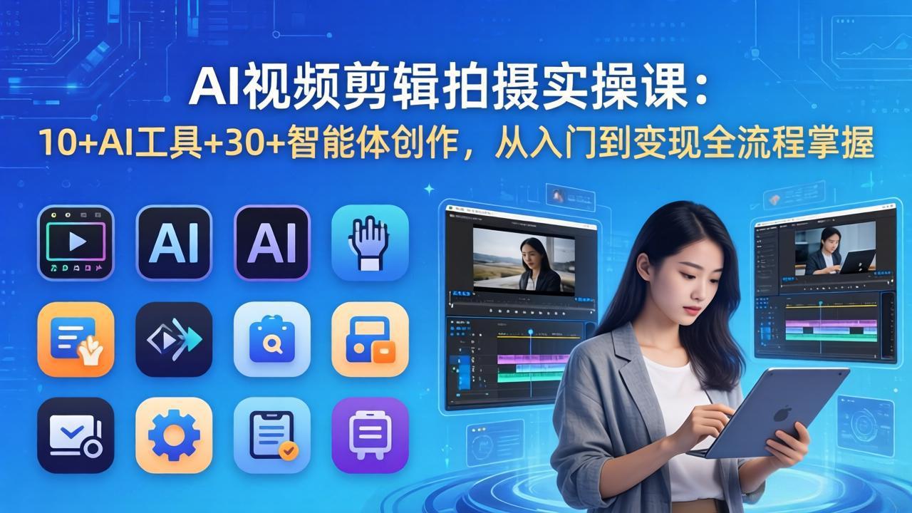 AI 视频剪辑拍摄实操课：10+AI工具+30+智能体创作，从入门到变现全流程掌握 - 项目资源网