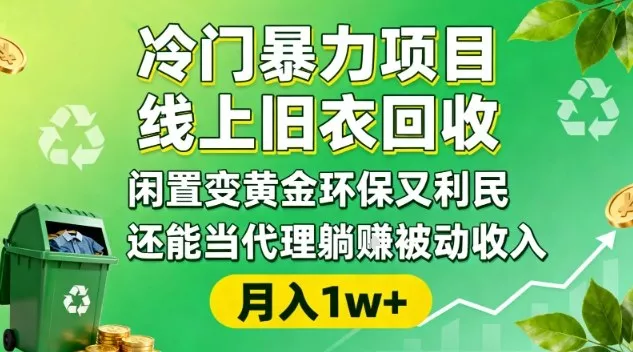 冷门暴力项目，线上旧衣回收，闲置变黄金环保又利民，还能当代理躺賺被动收入，变现+精准引流全流程 - 项目资源网