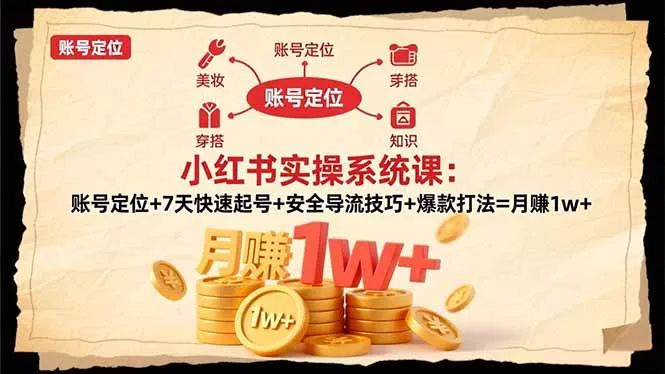 小红书实操系统课：账号定位+7天快速起号+安全导流技巧+爆款打法=月赚1w+ - 项目资源网