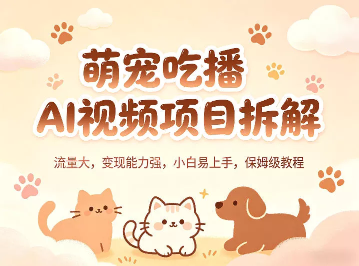 萌宠吃播AI视频项目拆解，流量大，变现能力强，小白易上手，保姆级教程 - 项目资源网